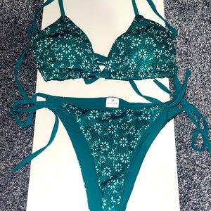 Green and white flower bikini